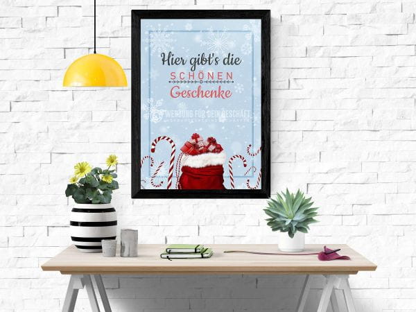 Die schönen Geschenke Plakat | Werbeschild für Weihnachten