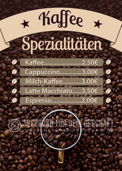 Kaffee Spezialitäten Poster | Werbebanner für dein Cafe