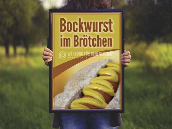 Bockwurst Poster | Werbebanner Bockwurst im Brötchen