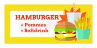 2:1 | Hamburger Menü Plakat | Hamburger+ Pommes + Softdrink | 2 zu 1 Format