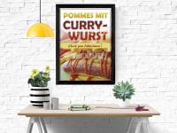 Pommes mit Currywurst Plakat | Werbebanner für Imbisse